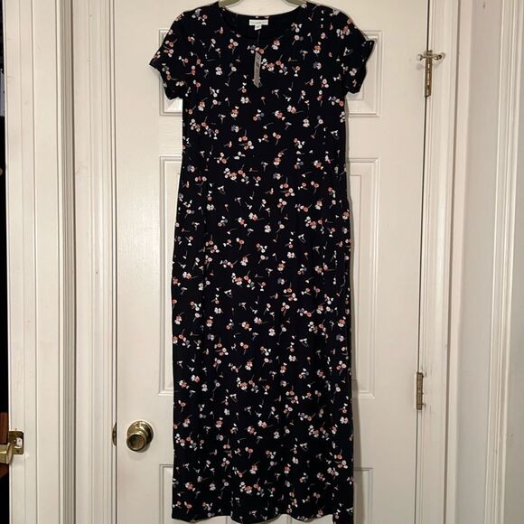 NWT J.Jill Navy Floral Spring Dress with pockets - Picture 2 of 7